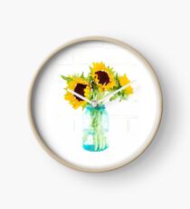 Sonnenblumen in einem Vintage Blue Mason Jar Uhr