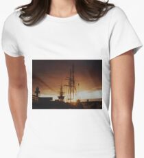 tall ship at sunset Women's Fitted T-Shirt