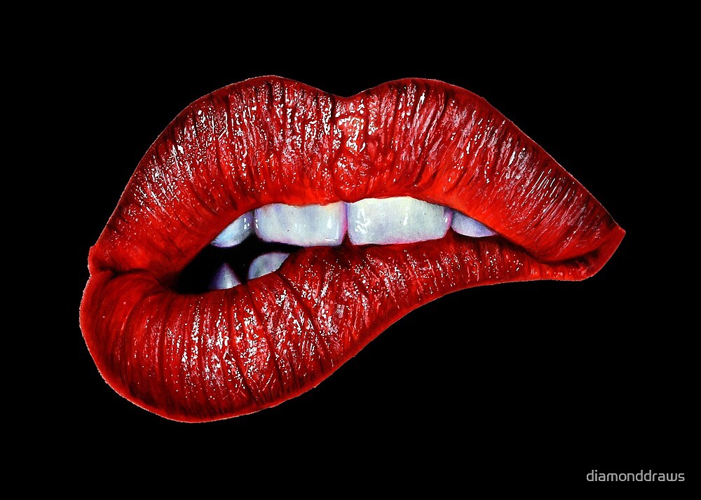 Labios Rojos Sobre Fondo Negro De Diamonddraws Redbubble
