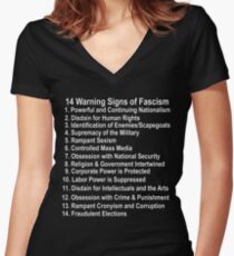 14 Warning Signs of Fascism Anti Donald Trump Resist Protest fascism Women's Fitted V-Neck T-Shirt