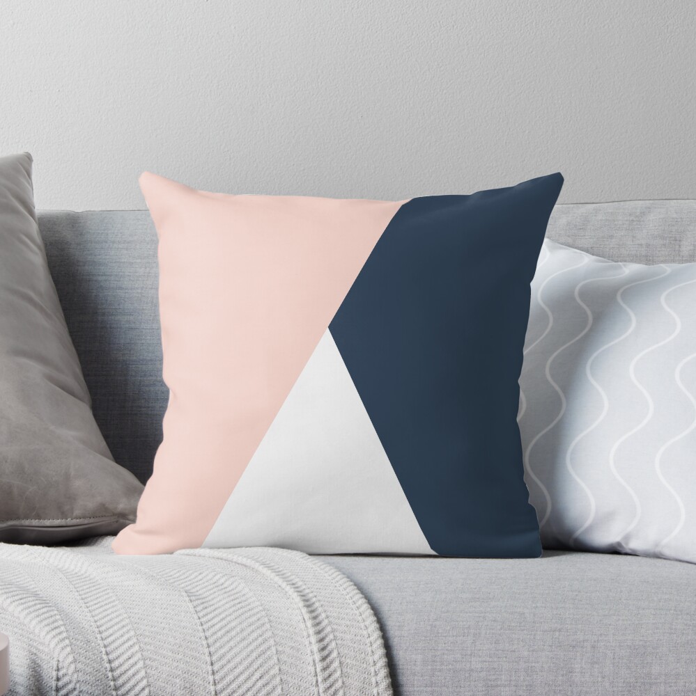 Modern geometric blush pink & navy blue Throw Pillow