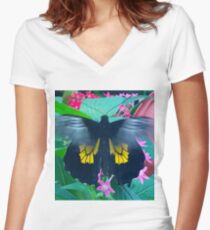 “Fluttering Beauty”, Photo / Digital Painting Women's Fitted V-Neck T-Shirt