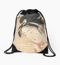 “The Courtesan Hanazuma Reading a Letter,” from the series Beauties Compared to Flowers (Bijin hana awase) Drawstring Bag