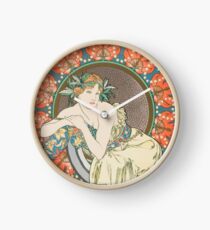 HD. Woman with Poppies, by Alphonse Mucha (1898) HIGH DEFINITION (Original colors) Clock