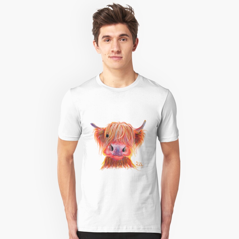 Scottish Highland Hairy Cow ' CHILLI CHOPS ' by Shirley MacArthur Slim Fit T-Shirt