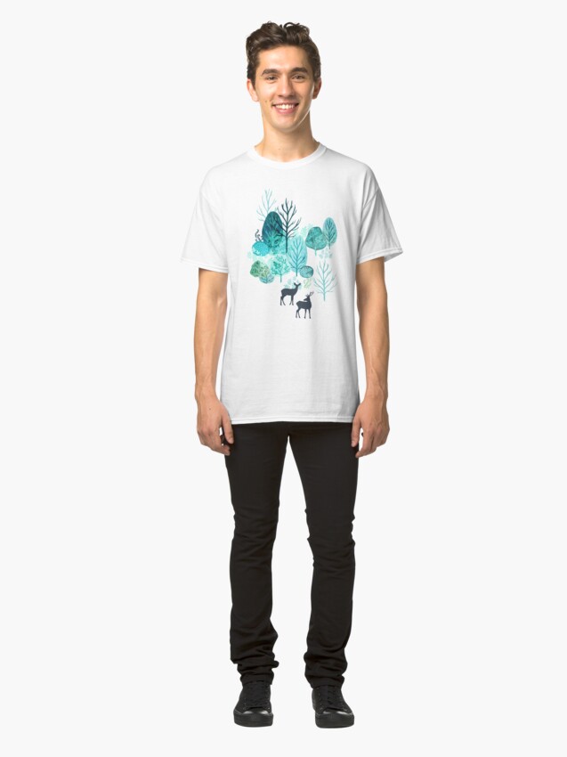Alternate view of Emerald forest deer on white Classic T-Shirt