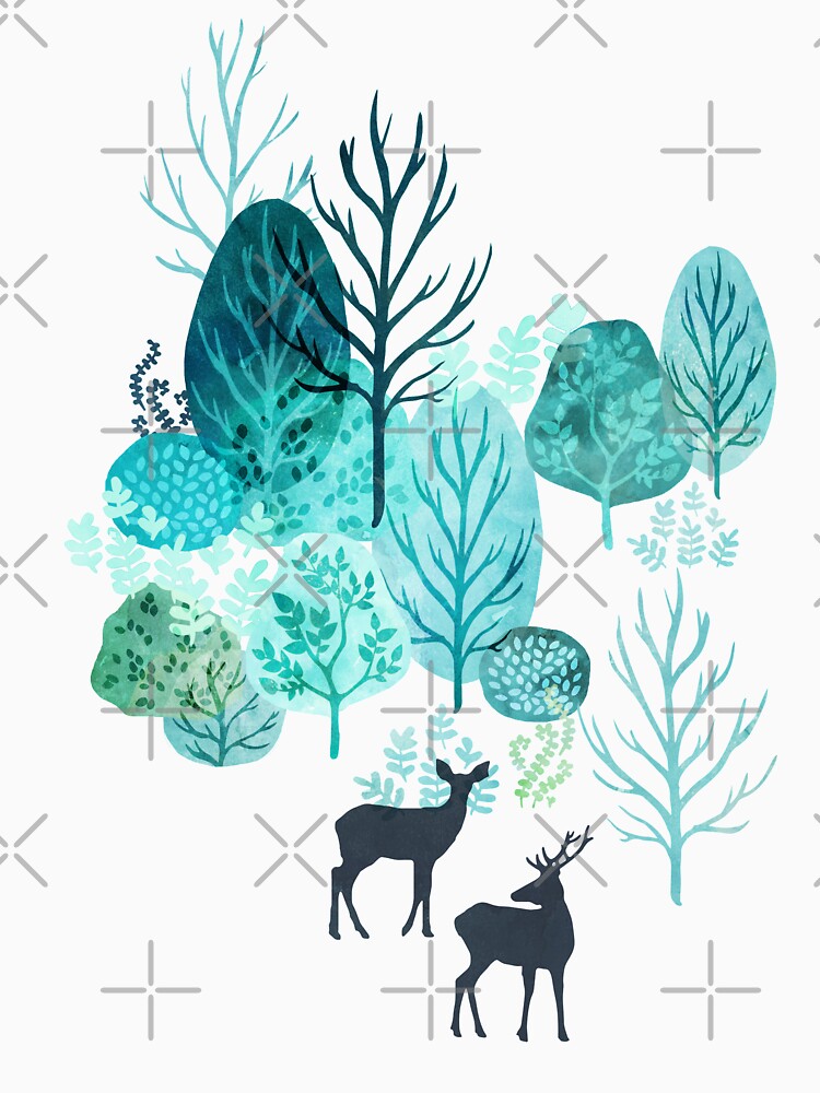 Emerald forest deer on white by adenaJ