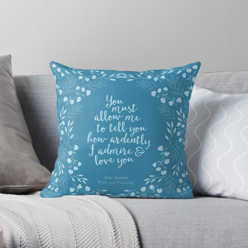 Cita de amor floral de Jane Austen Orgullo y prejuicio Cojín
