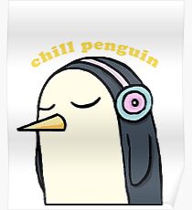 Chill Penguin With Headphone Poster
