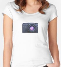 Old fashioned film camera with pink unicorn Women's Fitted Scoop T-Shirt