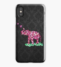 Retro Flower Elephant Pink Sakura Black Damask iPhone Case
