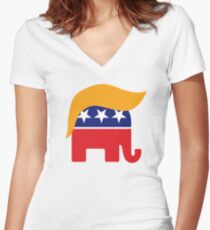 Donald Trump Hair GOP Elephant Logo ©TrumpCentral.org Women's Fitted V-Neck T-Shirt