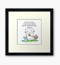Enjoy the little things... life quote / cat doodle Framed Print