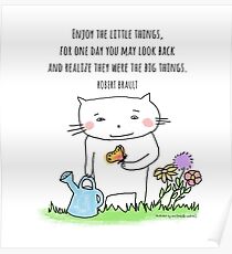 Enjoy the little things... life quote / cat doodle Poster