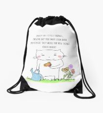 Enjoy the little things... life quote / cat doodle Drawstring Bag