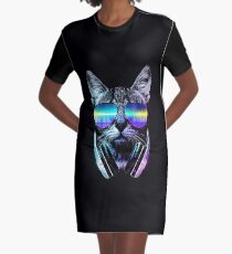 Music Lover Cat Graphic T-Shirt Dress