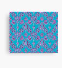 Vinatage Pink and Dark Blue Damask Pattern Canvas Print