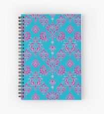Vinatage Pink and Dark Blue Damask Pattern Spiral Notebook