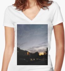 Brooklyn, New York City, sunset, evening, #Brooklyn, #NewYorkCity, #sunset, #evening, #nature, #sky, #clouds Women's Fitted V-Neck T-Shirt
