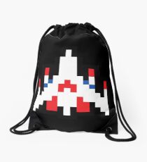 Retro classic arcade video game spaceship Drawstring Bag