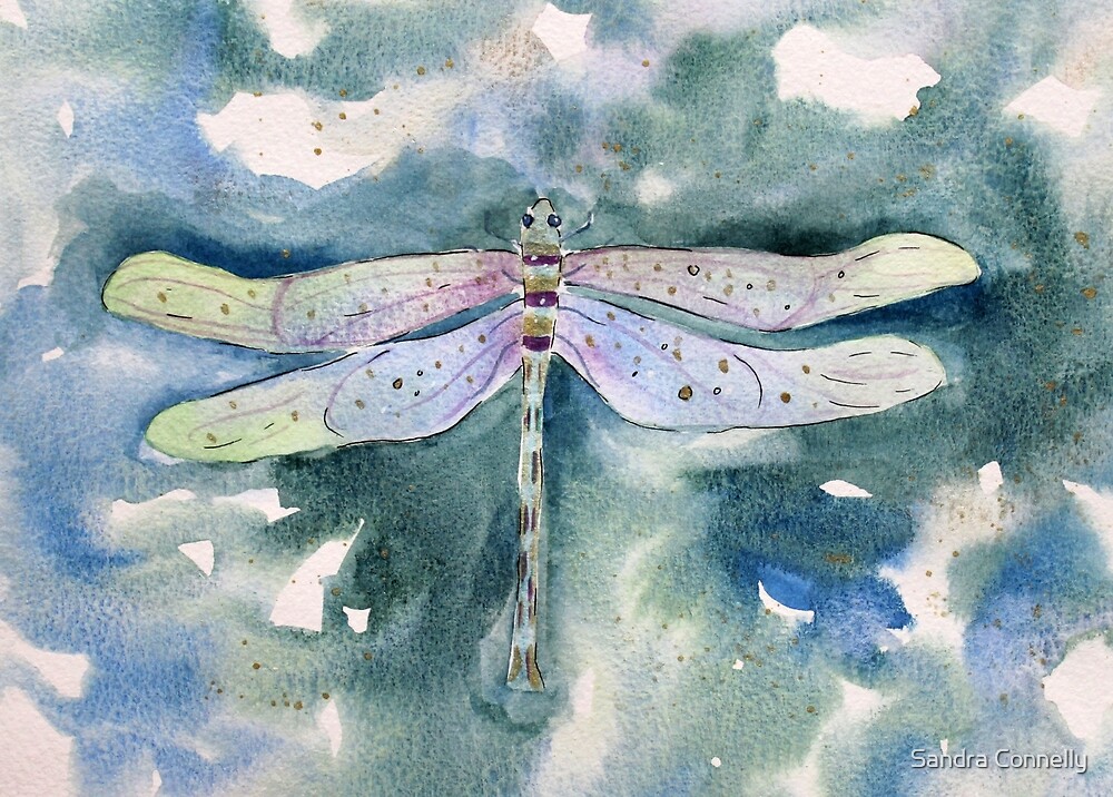"Dragonfly whimsical watercolor painting" by Sandra Connelly Redbubble