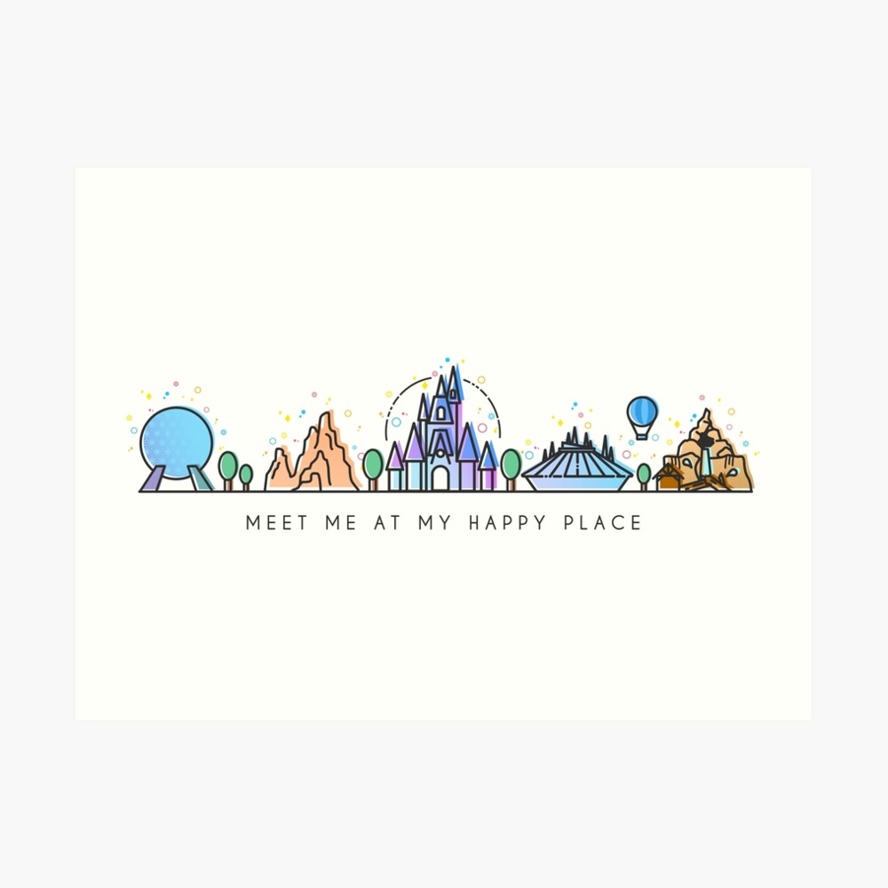 Meet me at my Happy Place Vector Orlando Theme Park Illustration Design Art Print