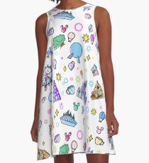 Meet me at my Happy Place Pattern. Happiest Place on Earth. Florida Orlando Icons. Ferris Wheel Theme Park. A-Line Dress