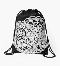 Delicate knitted lace of round doilies Drawstring Bag