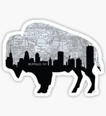 Pegatina Buffalo, Nueva York Mapa y Skyline, escala de grises