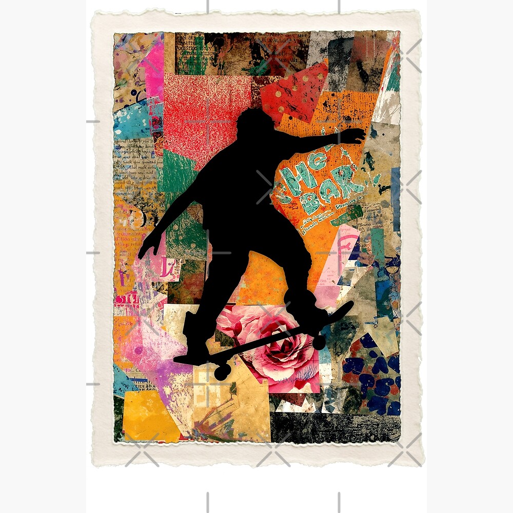 Skateboard Street Art Collage Silhouette Urban Design — Poster