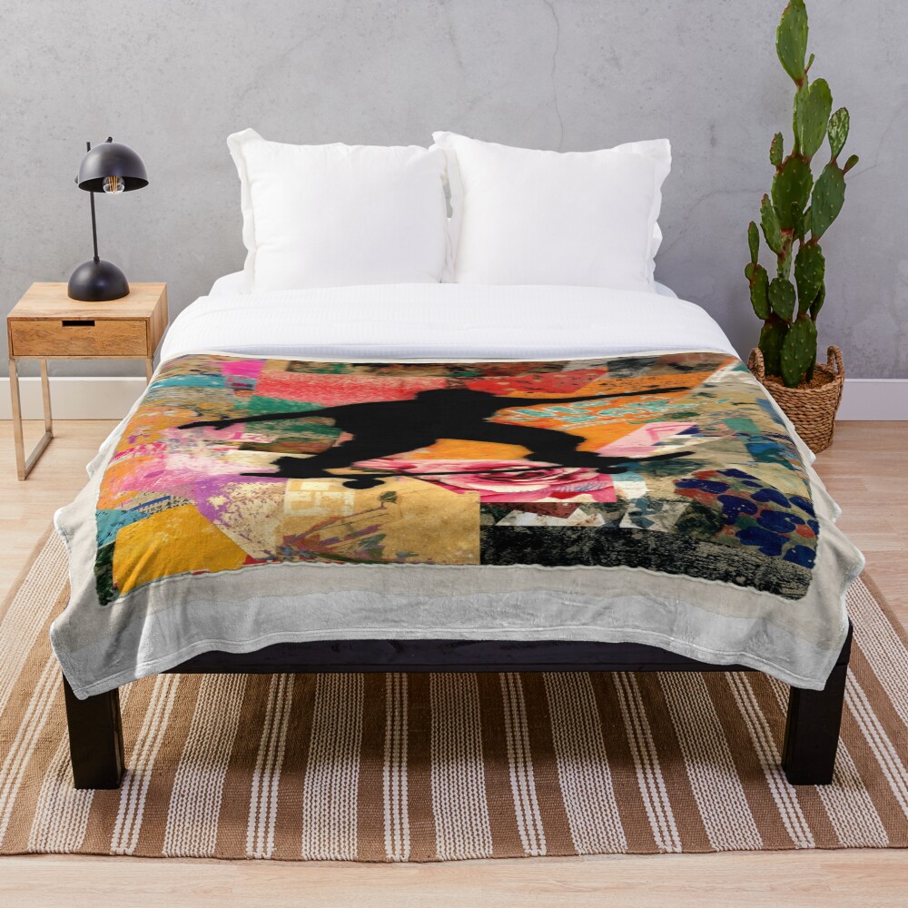 Skateboard Street Art Collage Silhouette Urban Design on a throw blanket