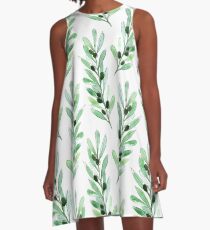 Olive branch pattern in blue A-Line Dress