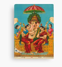 Art : Raja Ravi Varma - Ganesh with Riddhi and Siddhi Canvas Print