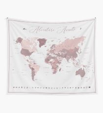 Pink World Map - Adventure Awaits Tapestry