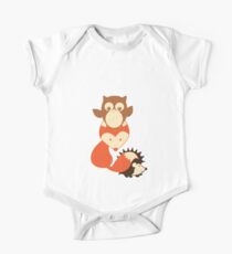 little forest animals - hedgehog, fox, owl One Piece - Short Sleeve
