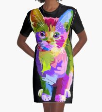 Neon Kitty Graphic T-Shirt Dress