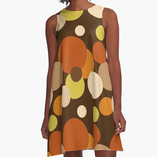 Große 70er Jahre Polka Dots Braun A-Linien Kleid