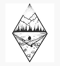 Relaxing Landscape with Geometric Mountains Photographic Print