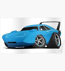 Classic American Winged Muscle Car Hot Rod Cartoon Poster