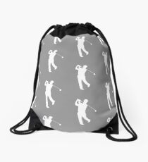 Grey Golfer Silhouette Drawstring Bag