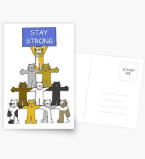 Postales Mantenerse fuerte, estímulo, gatos de dibujos animados.