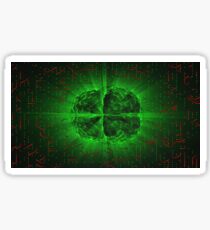 Green Glowing Brain Wired On Red Neural Surface Or Electronic Conductors Sticker