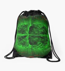 Green Glowing Brain Wired On Red Neural Surface Or Electronic Conductors Drawstring Bag