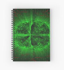 Green Glowing Brain Wired On Red Neural Surface Or Electronic Conductors Spiral Notebook