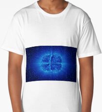 Blue Glowing Brain Wired On Neural Surface Or Electronic Conductors Long T-Shirt