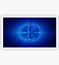 Blue Glowing Brain Wired On Neural Surface Or Electronic Conductors Sticker