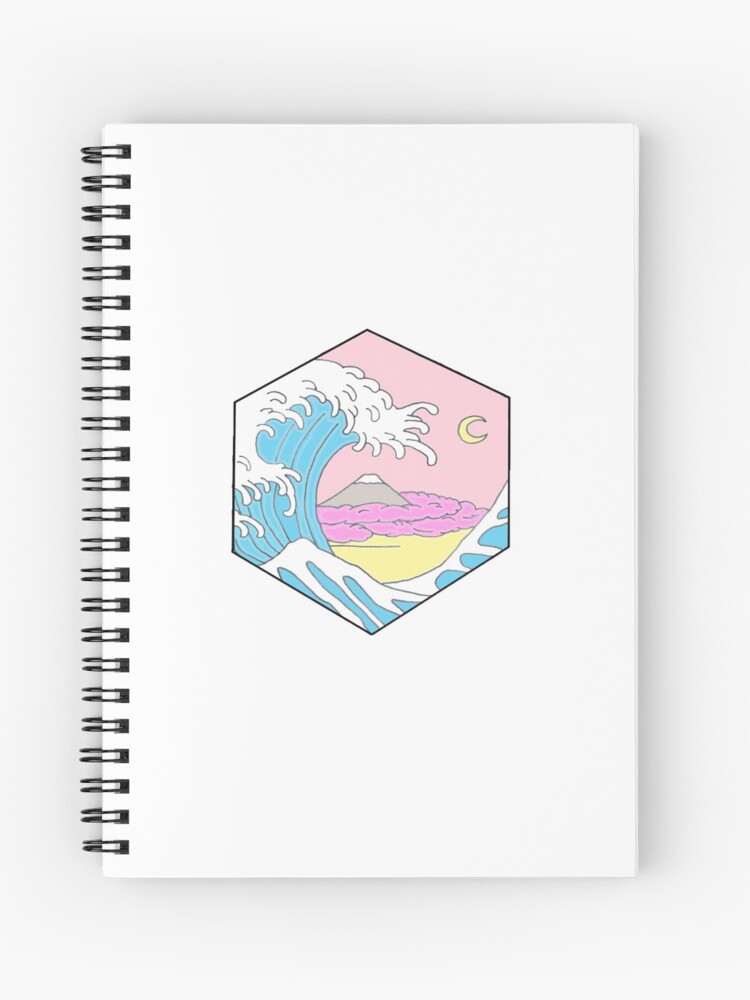 Japanese Wave Aesthetic Pastel Kawaii Cute Illustration Spiral Notebook