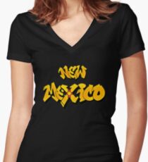 New Mexico Flag Graffiti Women's Fitted V-Neck T-Shirt