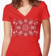 Golden Morning Double Kaleidoscope Neon Red Women's Fitted V-Neck T-Shirt