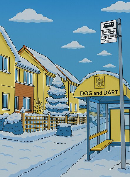 The Dog and Dart bus stop in winter, Grappenhall, Warrington, WA4
